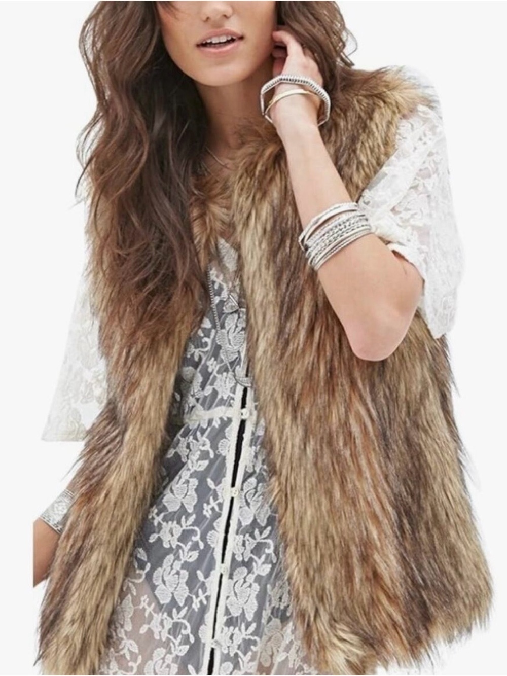 Faux Fur Boho Brown Retro Party Festival Hippie Babe Vest